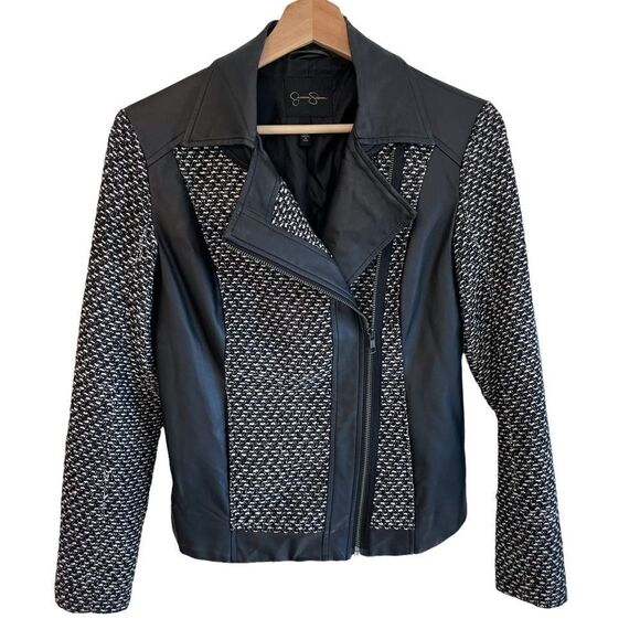 Jessica Simpson Wool Blend Tweed Vegan Leather Jacket - Picture 1 of 10